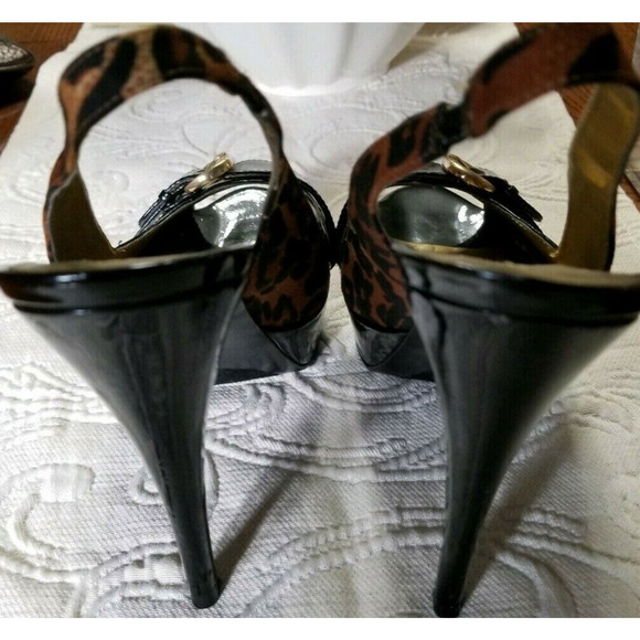 GUESS Leopard Peep Toe Platform Slingback SEXY SANDALS 7.5 EUC - Picture 3 of 5